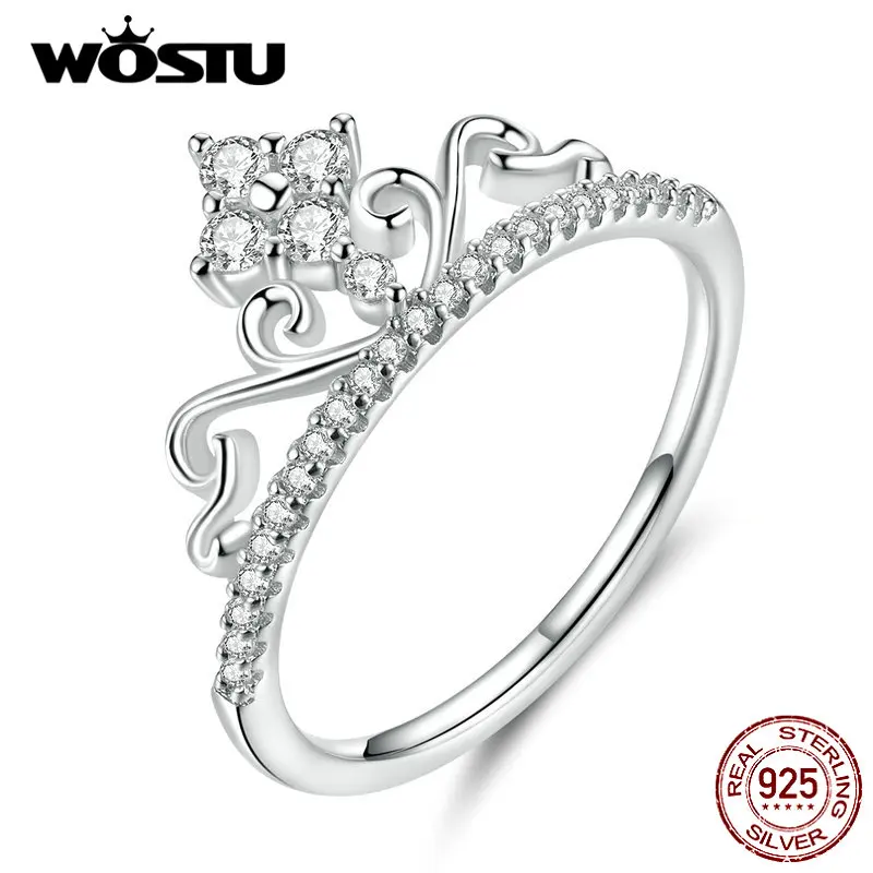 WOSTU Лидер продаж настоящее 925 пробы Серебряное кольцо короны принцессы для женщин Циркон Обручальные Кольца обручение Lover ювелирные изделия DXR597