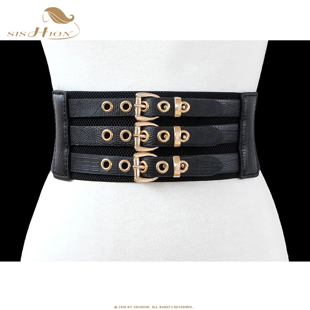 

SISHION Wide Belts for Women Retro Pin Buckles For Ladies Belts for Dress Female Elastic Black Waistband QY0644