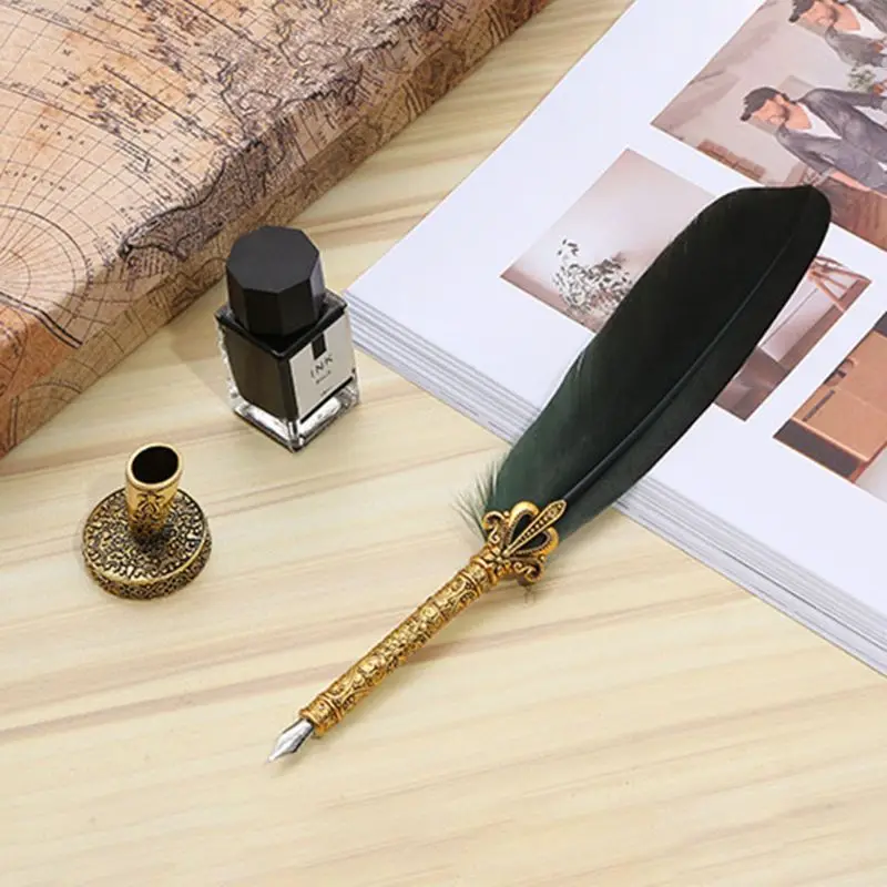 

Vintage English Calligraphy Quill Feather Dip Pen Holder Writing Ink Nibs Set Stationery Art Birthday Gift Box C26