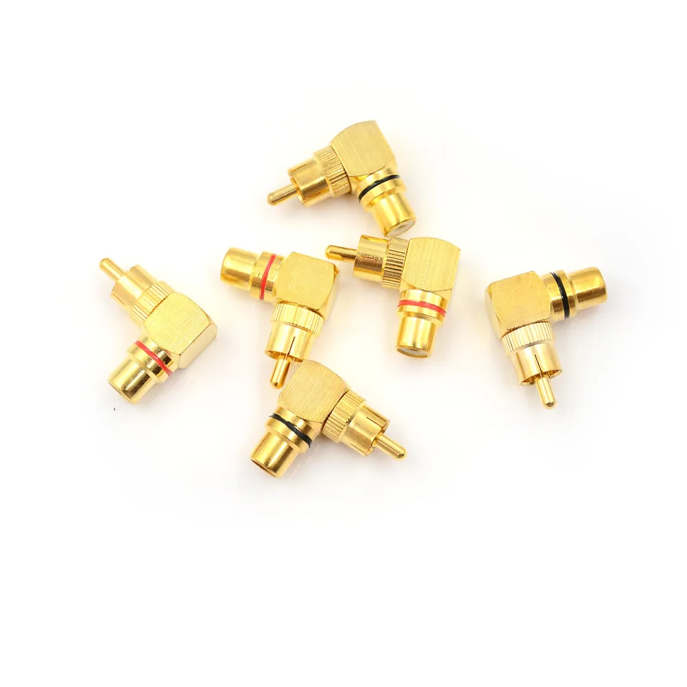 2pcs Plug 90 Degree Adapters Brass RCA Right Angle Male To Female Gold Plated Connector | Обустройство дома
