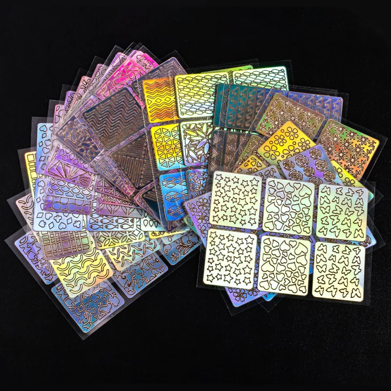 24 листа/уп наклейки для ногтей набор Сделай Сам дизайн полый 3D лазерный Стикеры