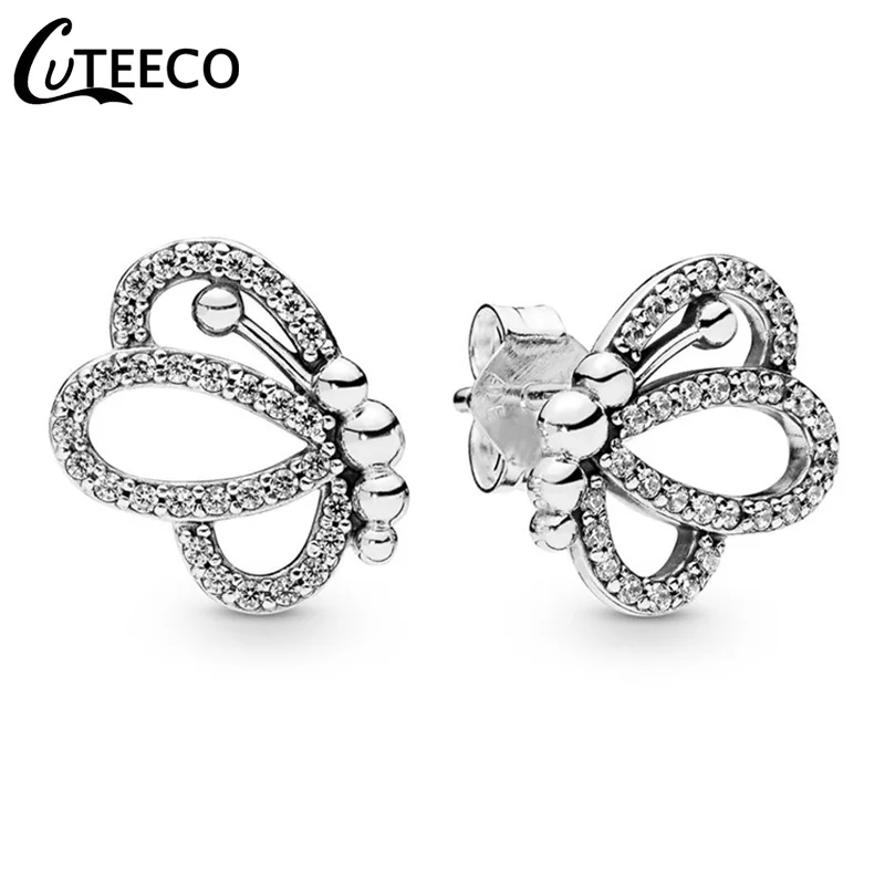 CUTEECO 2019 Новые блестящие циркониевые элегантные серьги гвоздики в форме бабочки