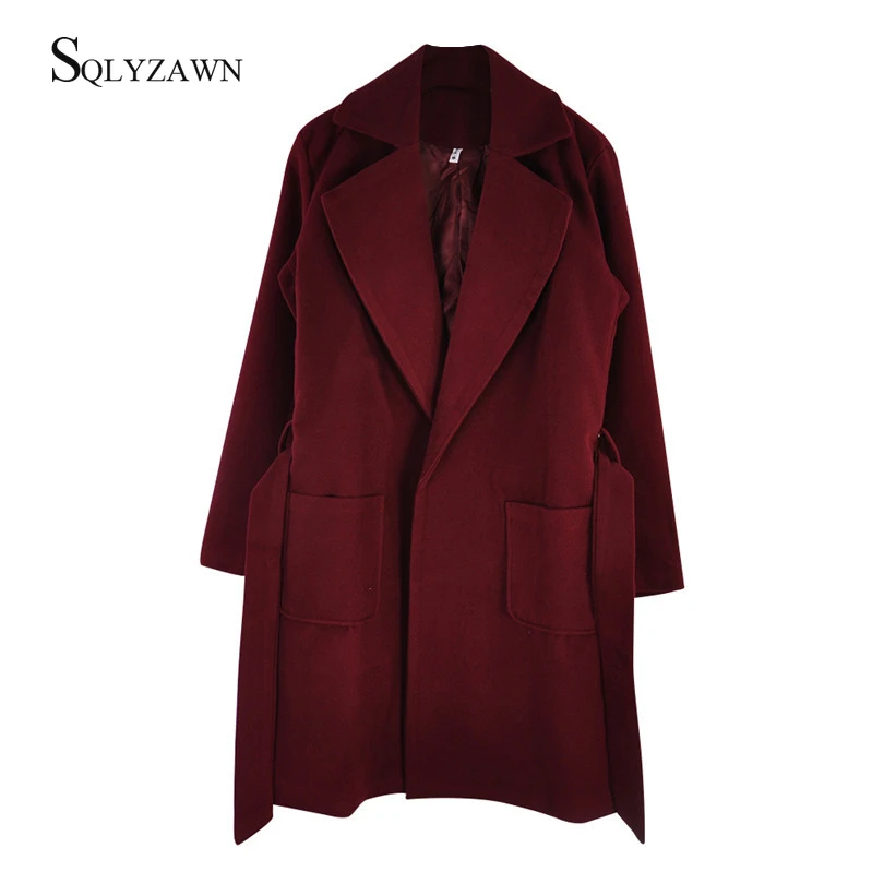 

Elegant Long Women's Coat 2019 Autum Winter Lapel 2 Pockets Belted Warm Jackets Winter Solid Color Coats Female Jacket Outerwear