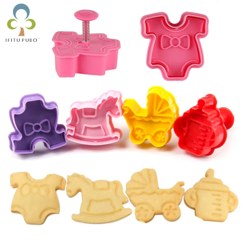 4 шт. штампованная форма для печенья 3D Плунжер резак Троянские Кондитерские