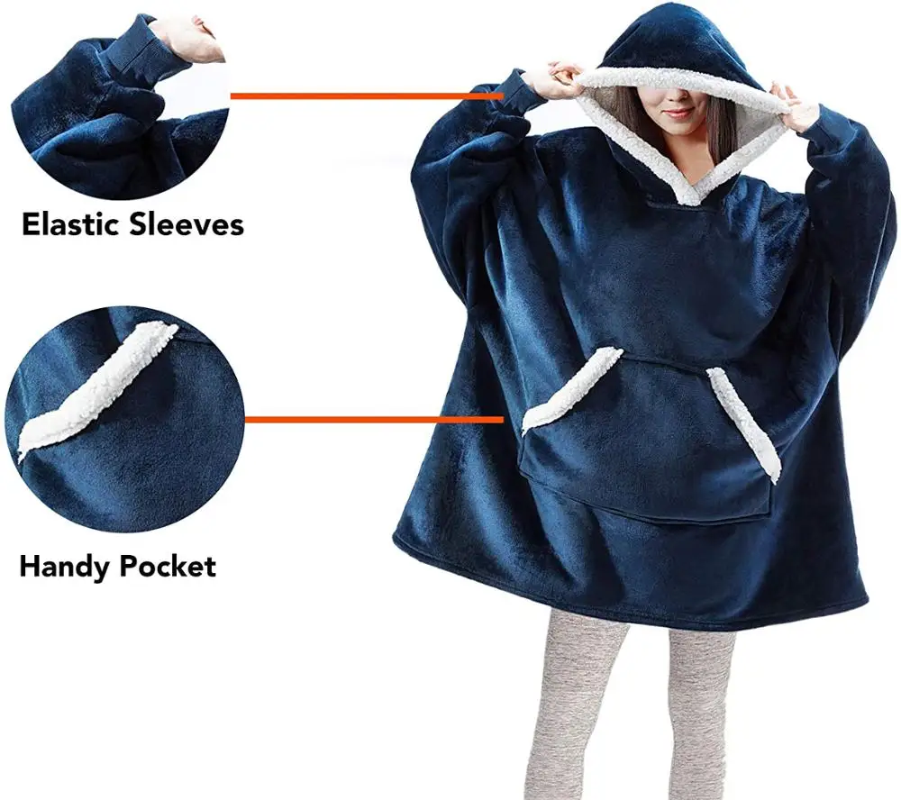 

Oversized Hoodie Blanket With Sleeves Winter Hoodies Sweatshirt Plaid Plush Weighted Blanket Women Fleece Bathrobe