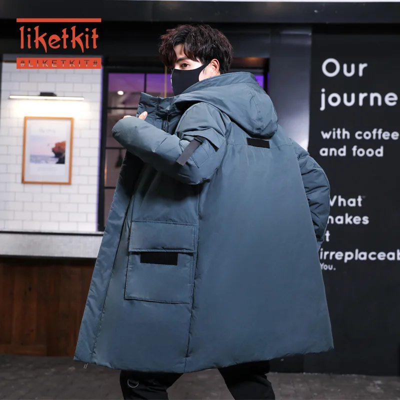Liketkit Мужская зимняя одежда 2019 однотонная Повседневная парка с капюшоном мужские