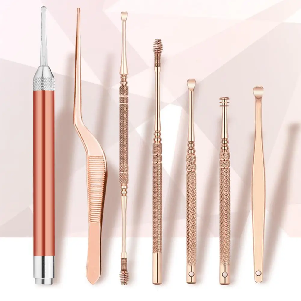 

7pcs/set LED Ear Wax Pickers Steel Earpick Ear Pick Clean Cleaner Spoon Care Cleaner Ear Curette Remover Wax Ear Q8D8