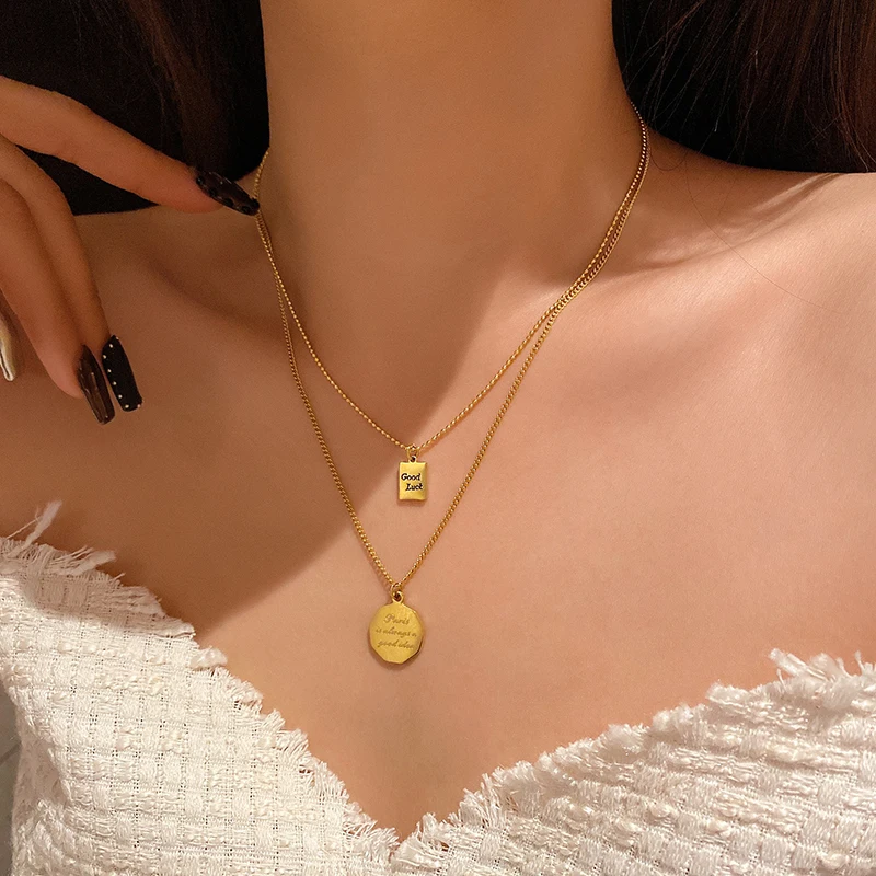 

Double layer stacked Necklace light luxury clavicle chain new style temperament net red crowd design cold wind women neck chain
