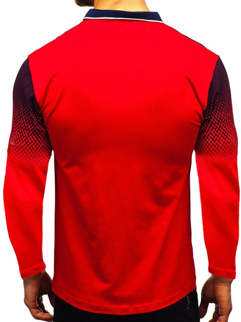 Поло para hombre Nuevo verano manga larga cuello vuelto тонкие повседневные топы транспарантные estampado 3D manga larga Polo
