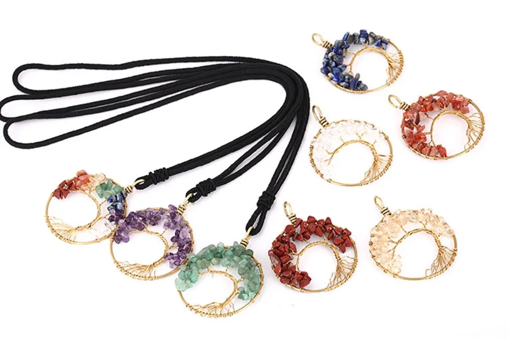 Ожерелье дерево жизни кварцевые чипы Подвеска для женщин кристаллы многоцветный