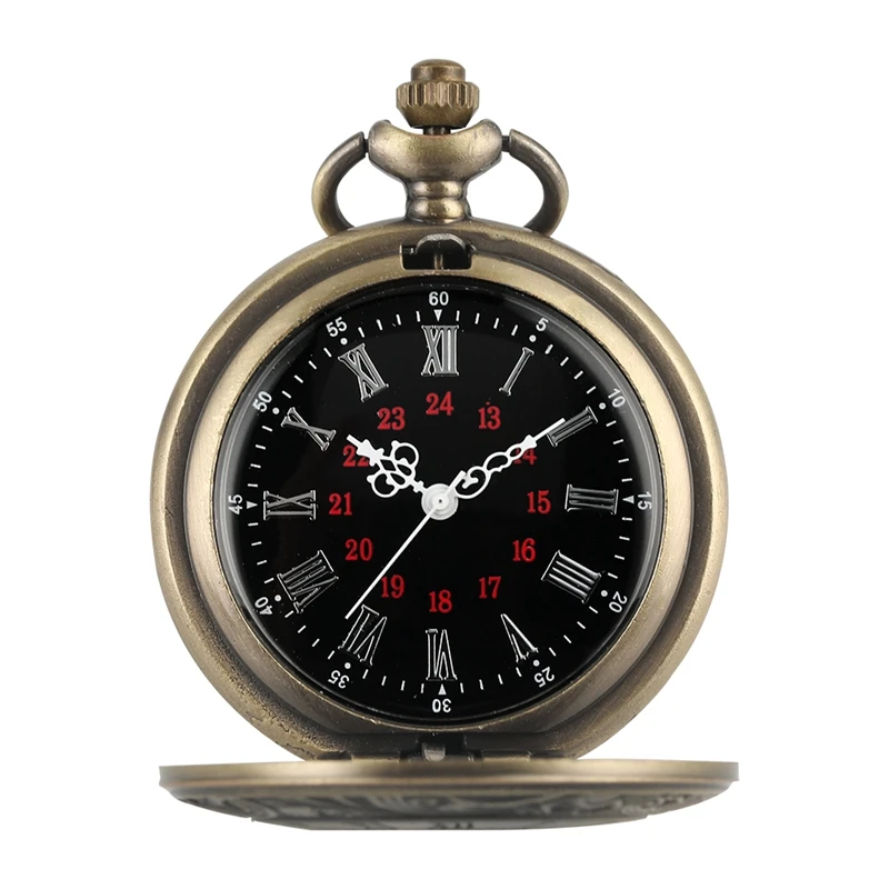 

Fashion Black Retro Bronze Roman Dial Quartz Vintage Antique Pocket Watch 80cm Chain Necklace Pendant Watches Gift for Men Women