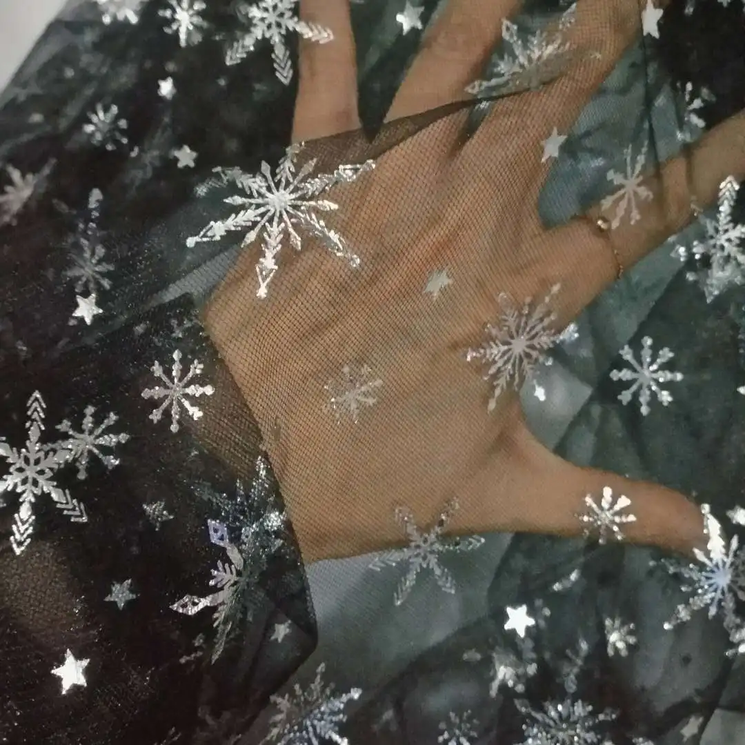 Black silver snow 5 ярдов/партия) 150 см, Звездный тюль, блестящие конфетти, тюль, сетчатая ткань, юбка-пачка, помпон, мягкий сквин, тюль, сделай сам, украшение для свадьбы, дня рождения - Цвет: Black silver snow