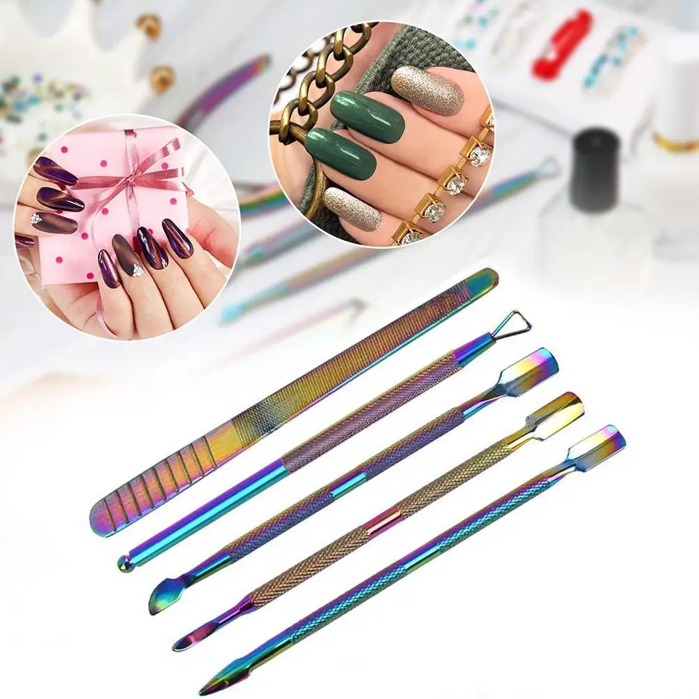 

Nail Manicure Tool Dual-ended Color Nail Cuticle Pusher Art Skin Steel Dead Spoon Tool Nail Tainless Rainbow Remover N1P4