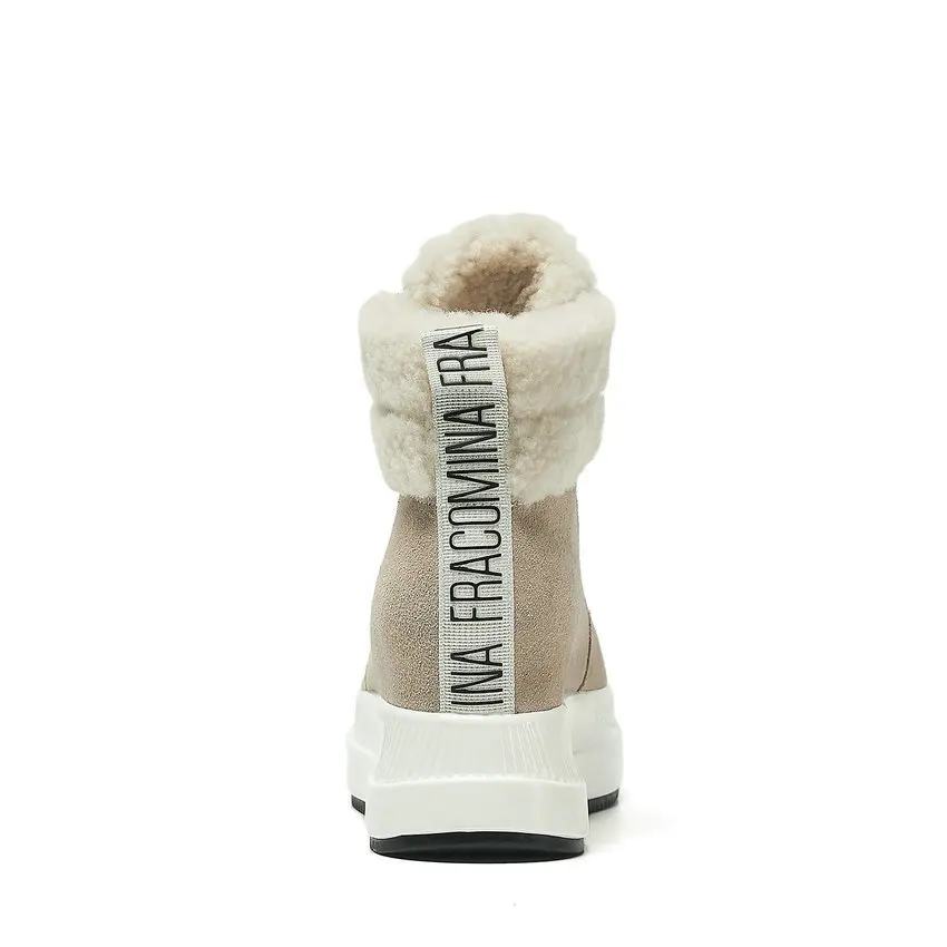 Женские ботинки на танкетке QUTAA зимние теплые меху со шнуровкой и закругленным