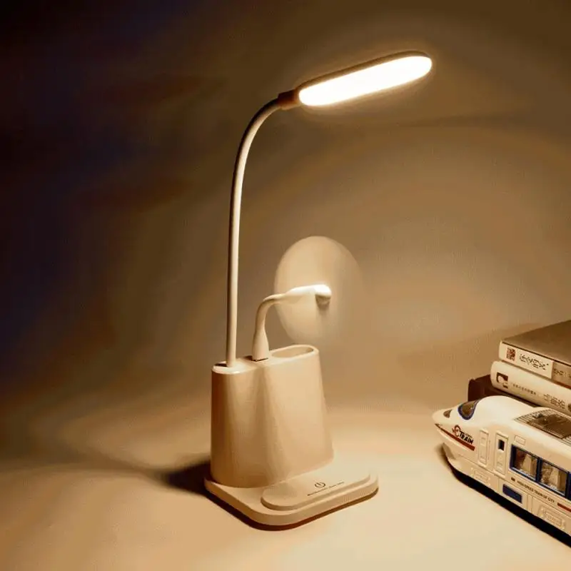 

USB Перезаряжаемый светодиодный настольная лампа с вентилятором сенсорный LED Настольная лампа Защита глаз настольная лампа светильник сенс...