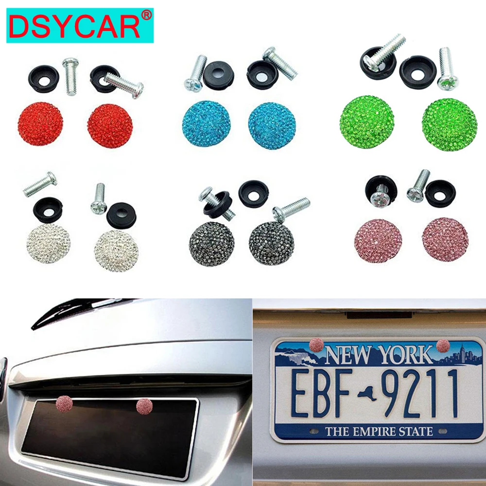 

DSYCAR 2Pcs/Set Chrome Rhinestones Anti-theft Screws Car License Plate Bolts Frame Screws