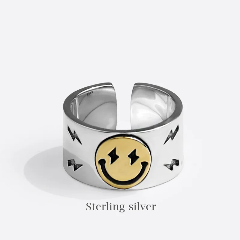 

MrZMsZ Lightning Smiley Rings For Women Minimalist Fashion Jewelry 2021 Trendy Adjustable Open Ring Lovers Gift Accessories