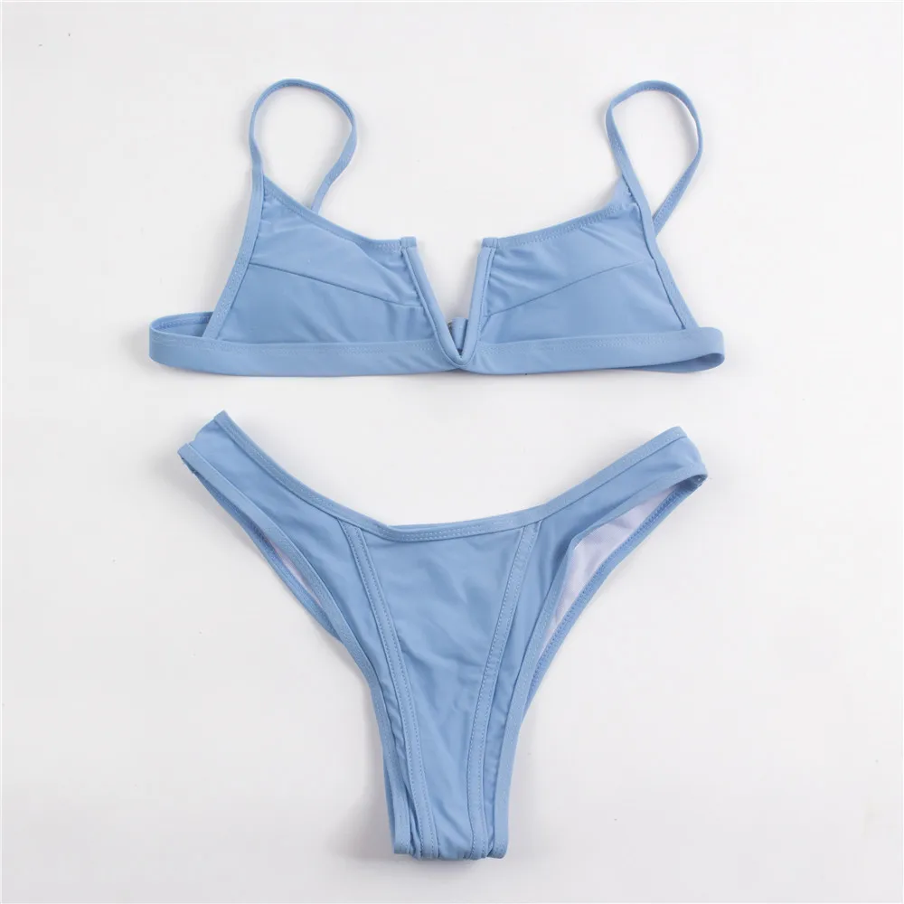 Однотонные сексуальные бразильские бикини женские ракушки стринги комплект 2020