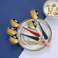 5pcs color stainless steel dessert long spoon thickened large round spoon western tableware for home hotel restaurant