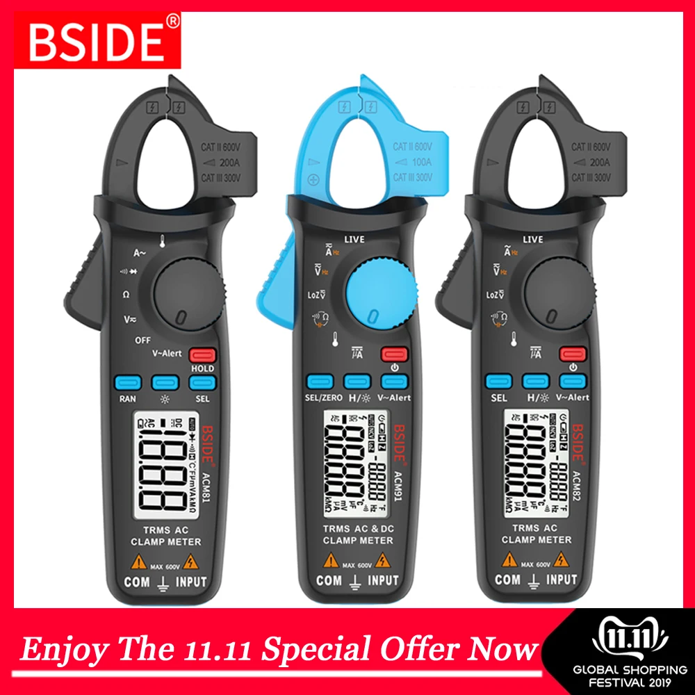 Мини Цифровые токовые клещи BSIDE ACM серии True RMS постоянного тока переменного
