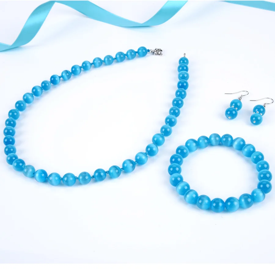 Натуральный Опал 10 мм синий набор бусин цепочка опал ожерелье браслет серьги