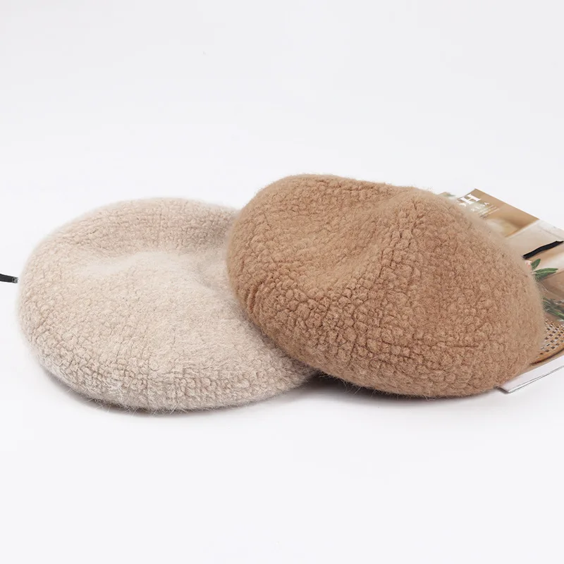 

2022 New Hat Winter Korean Japanese Long Rabbit Fur Beret British Wild Lamb Wool Painter Cap Women Winter Hat Beanies