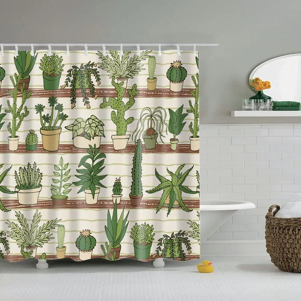 

Dafield Cactus Shower Curtain Bathroom Tropical Cactus Cactus Flowers Blossom With Hooks