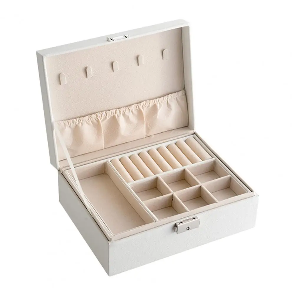 

New Design Pu Leather Jewelry Box Double-Layer Wooden Case Princess Display Holder Women Gift with Lock