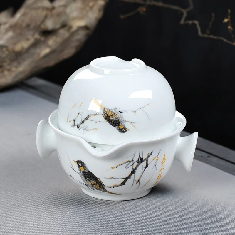 

Chinese kung fu tea set Include 1 Pot 1 Cup,Beautiful and easy teapot kettle,landscape painting travel tea set elegant gaiwan