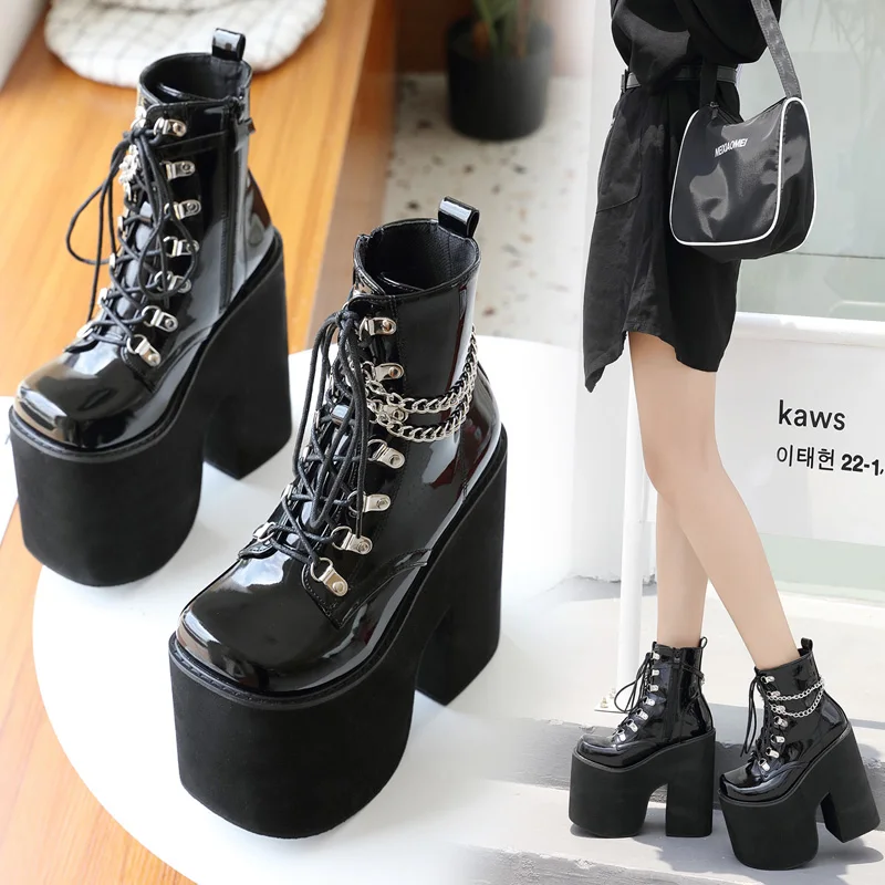 

Big Shoes Size 43 2023 Fashion New Hate Sky High 17cm Stage DJ Show Women With The Same Nightclub Rough Heeled Short Boots