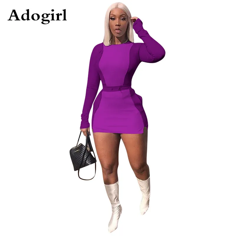 

2020 Spring Patchwork Tracksuit Woman Sportswear Long Sleeve Tops+ Mini Skirt Matching Set Two Piece Suit Sexy Skinny Outfits