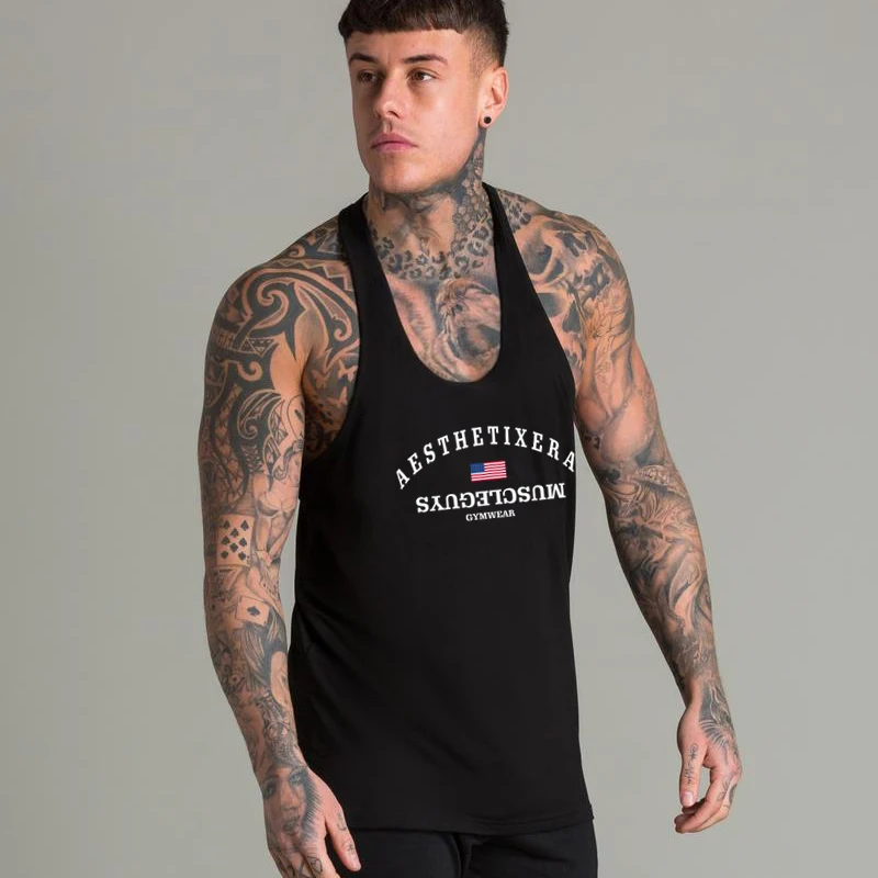 

Gyms Vest Tank Tops Men Singlet Solid Cotton Muscle Undershirt Clothing Bodybuilding Mesh Shirt Fitness Sleeveless Sport Shirt