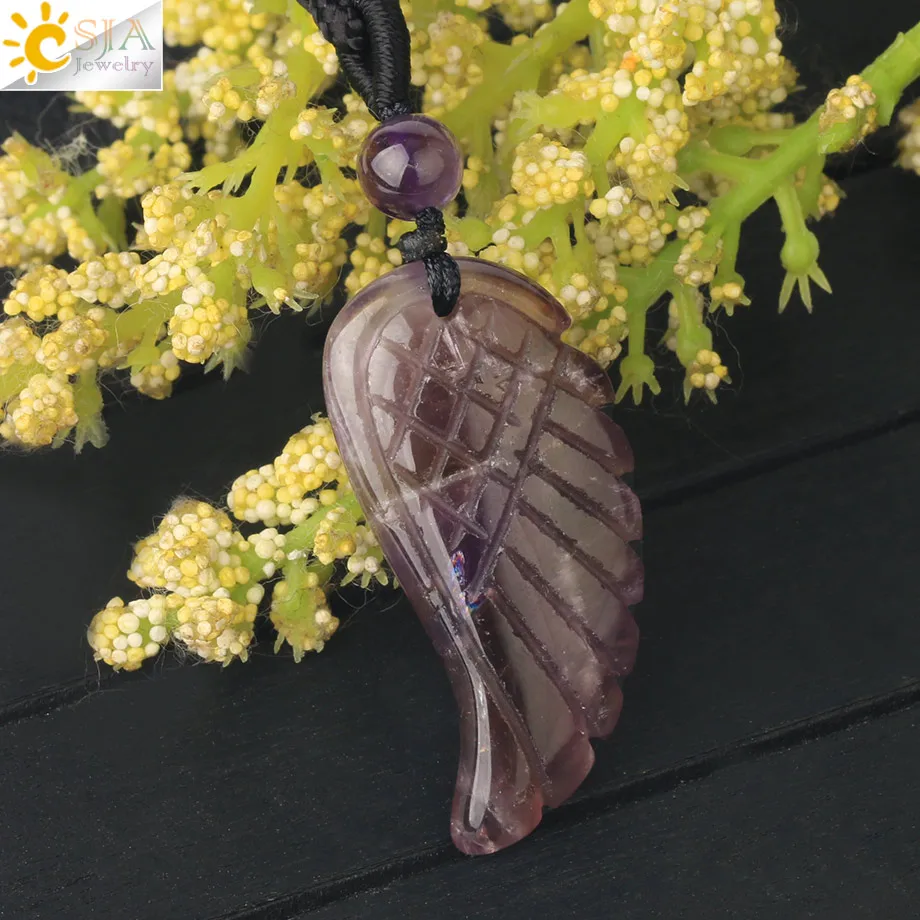 CSJA натуральным камнем ожерелье кулон Ангел ожерелья крылья зеленый авантюрин
