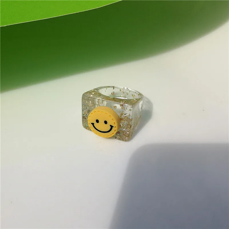 Женское акриловое кольцо с улыбкой разноцветное корейское металлическое