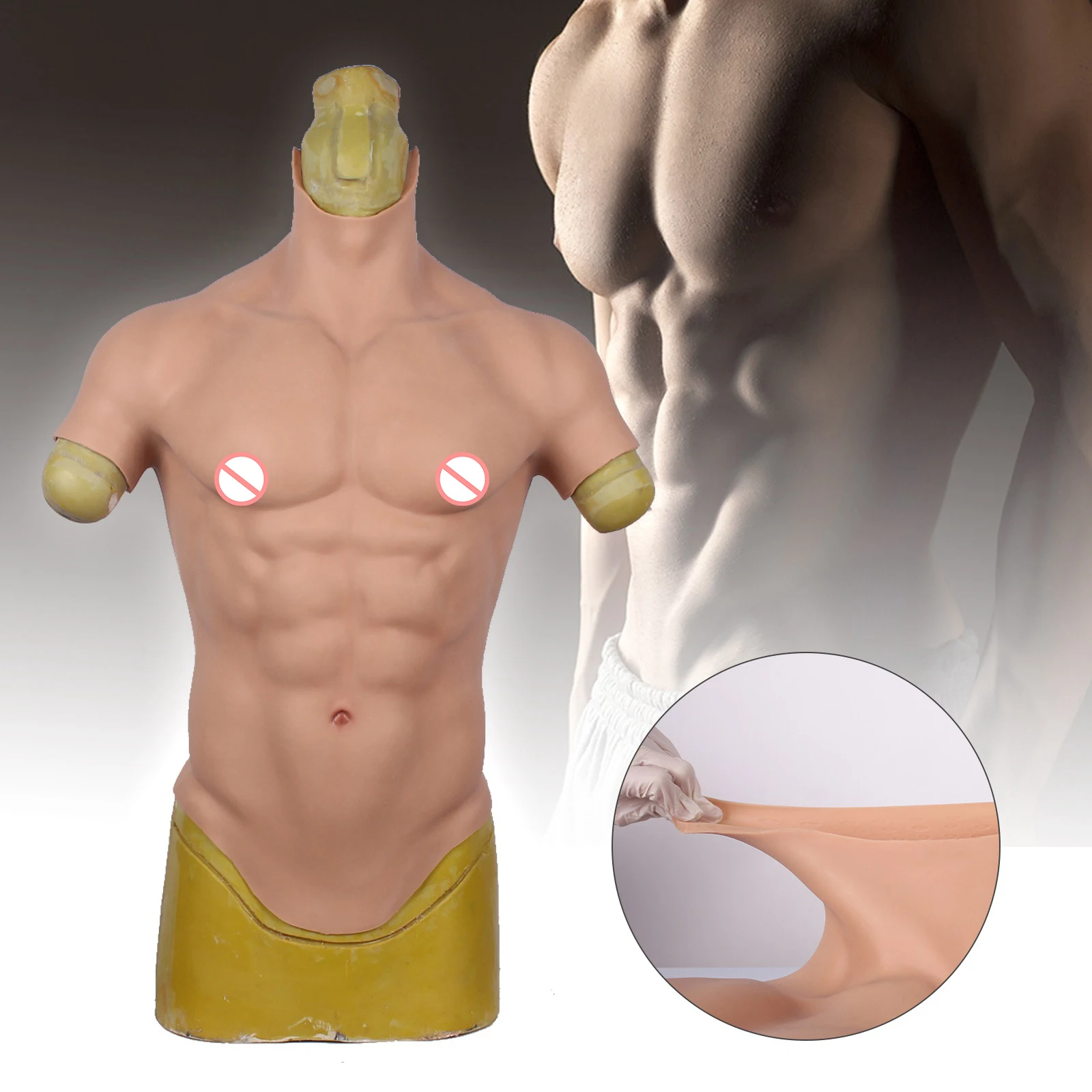 

Костюм мужской с коротким рукавом, искусственная силиконовая имитация мышц живота, для косплея, трансвеститов, мачо