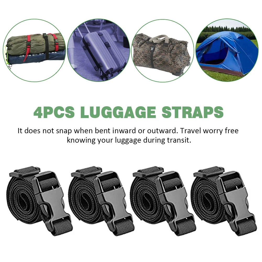 

4pcs Non-Slip Luggage Straps Tie Down For Bag Adjustable Belt Black Accessories Travel Quick-release Buckle Portable Packing