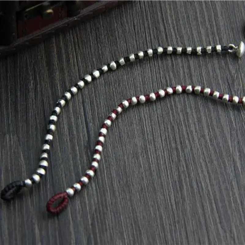 Настоящее 925 пробы серебряные круглые бусины счастливый красный веревочный