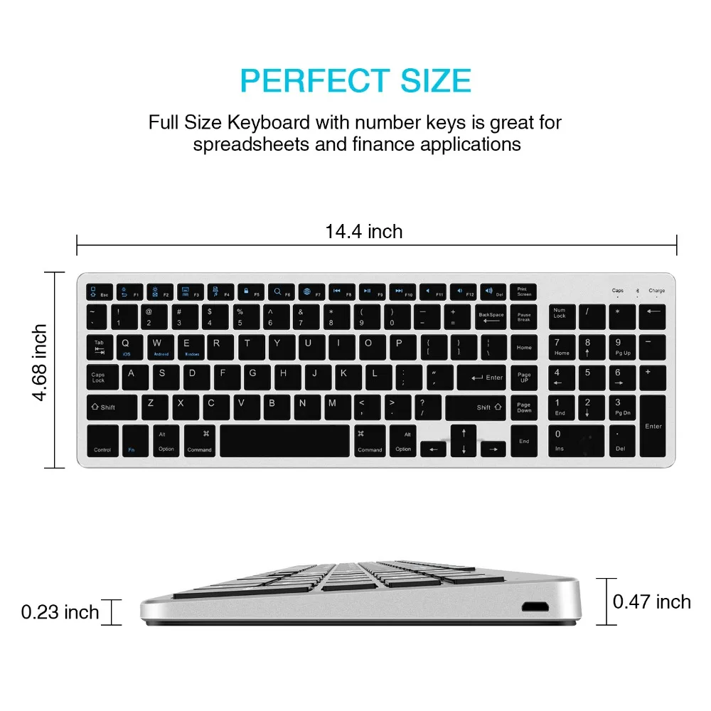 Zienstar ультра тонкая стандартная Bluetooth клавиатура для IPAD, MACBOOK, ноутбука, компьютера и планшета, перезаряжаемая литиевая батарея