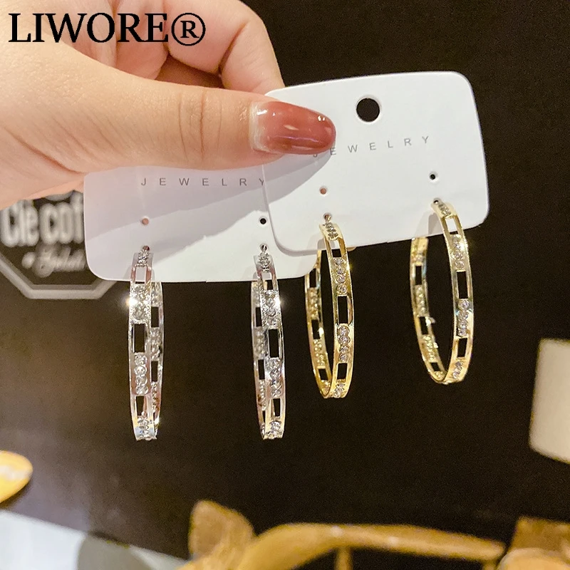 

Liwore Fashion Gold Silver Round Earrings Metal Minimalist Zircon Crystal Earrings For Women Jewelry Gift Accessories