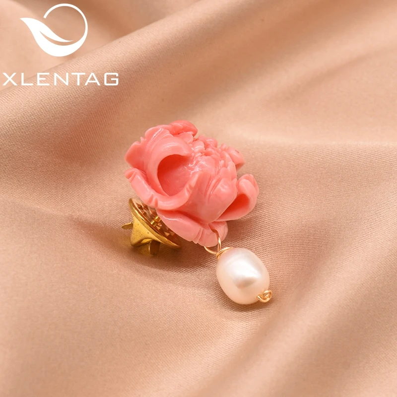 XlentAg 100% маленькая брошь с белым жемчугом и рельефным изображением пыльцы