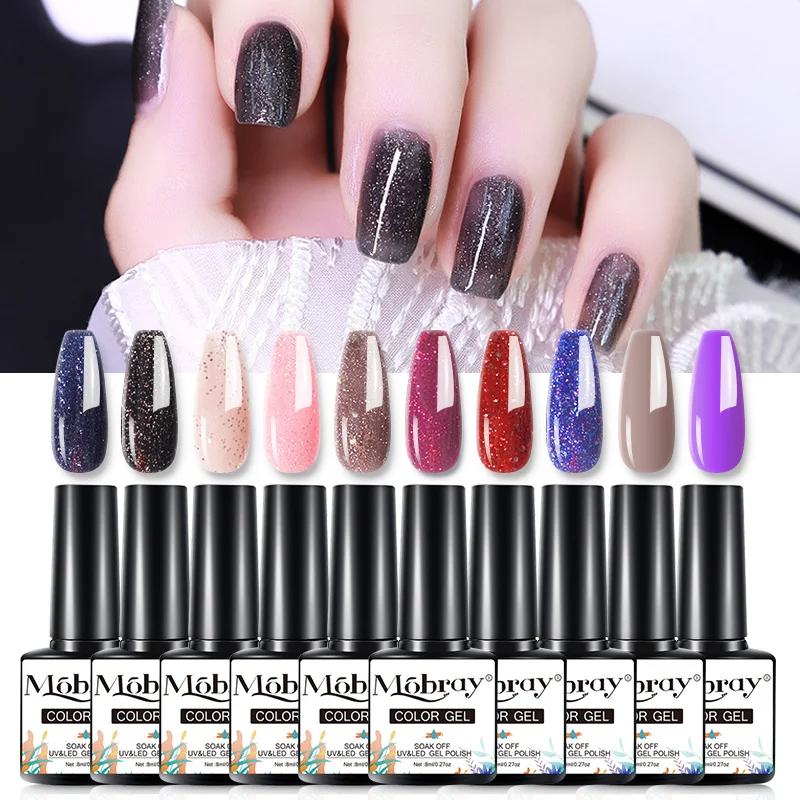 

Набор для дизайна ногтей Mobray набор гель-лаков для ногтей Kit, 10 шт., для маникюра, полуперманентное базовое верхнее покрытие, удаляемое замачи...