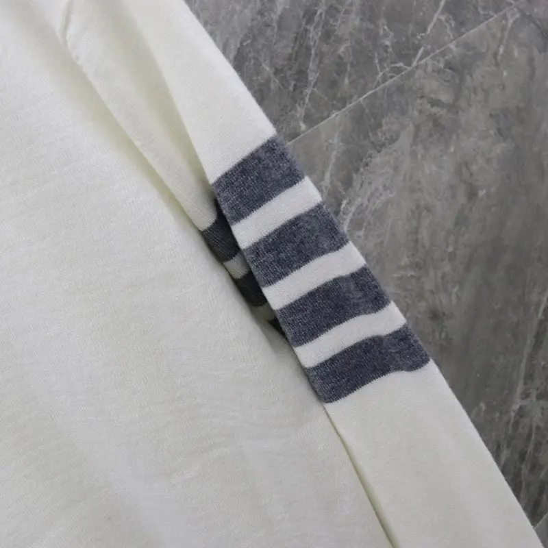 

2021 Fashion TB Thom Brand Sweaters Women Slim Fit O-Neck Pullovers Clothing Striped Wool Cotton Winter Women's Casual Coat