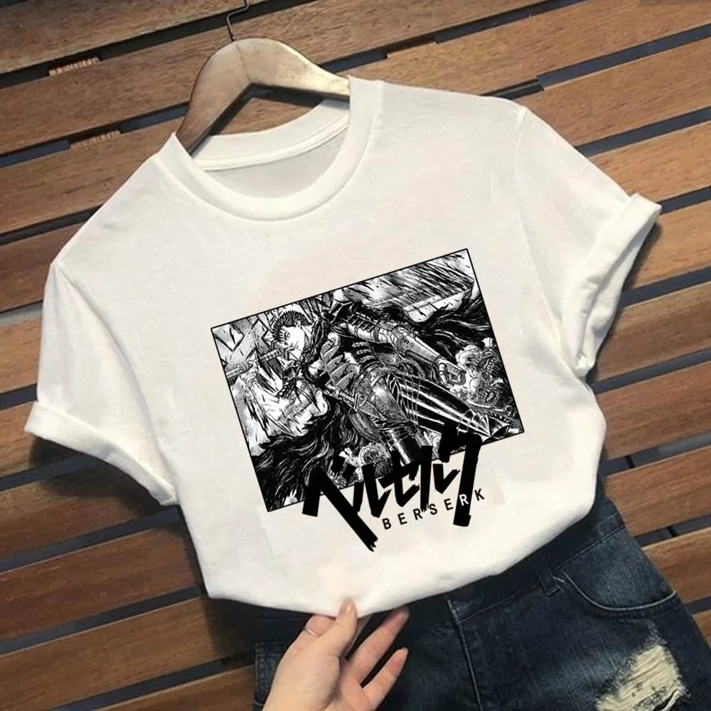 

Белая Повседневная Свободная аниме футболка Berserk внутрь, модная мужская и женская футболка