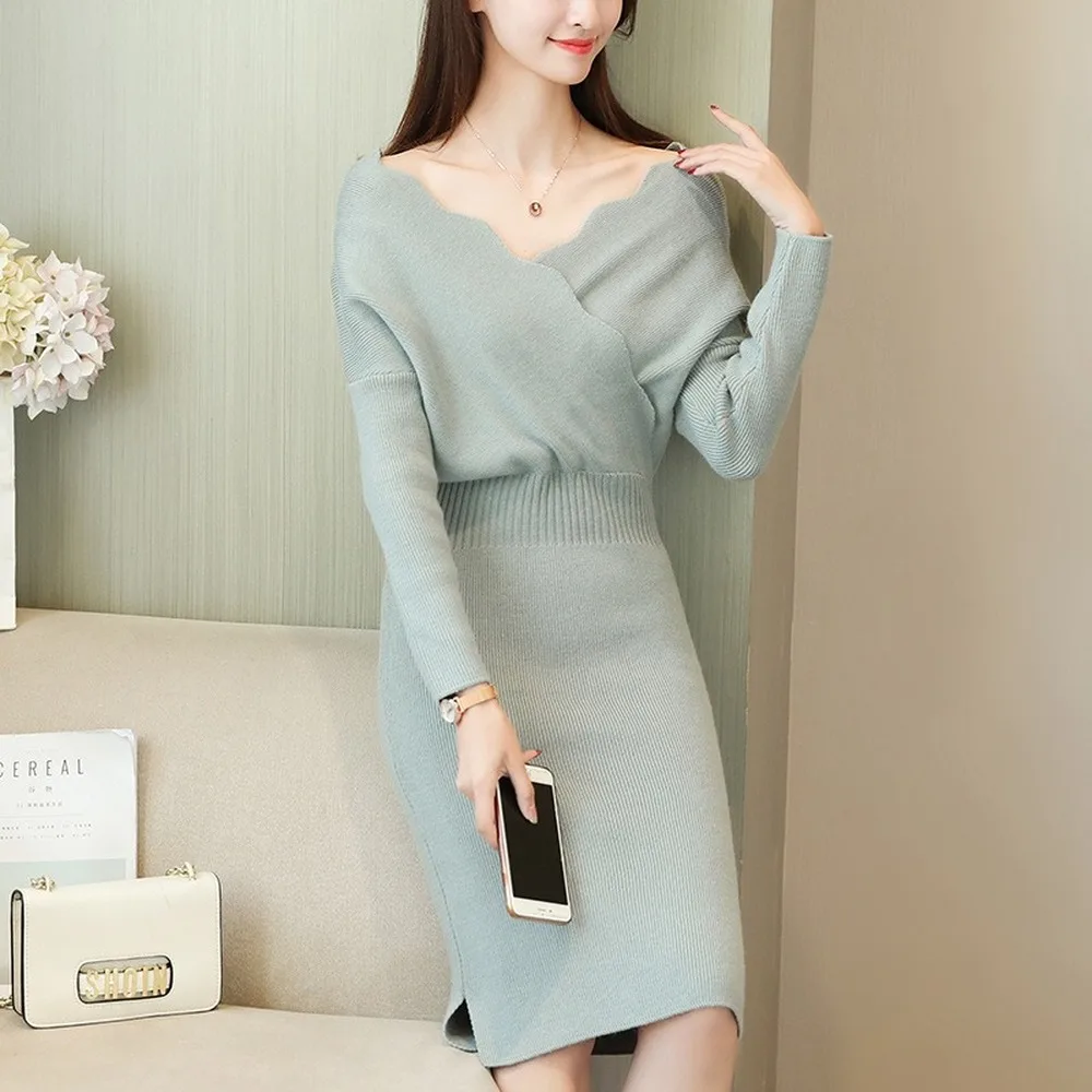 Платье-Свитер для офисных леди новый женский свитер длинное платье с тонкой