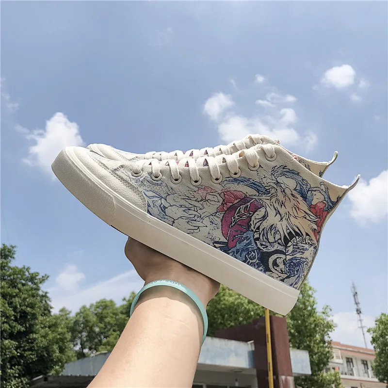 New Spring High Top Men Casual Vulcanize Shoes Boy Fashion Breathable Canvas Sneakers Graffiti Maker Comfortable Shoes A317