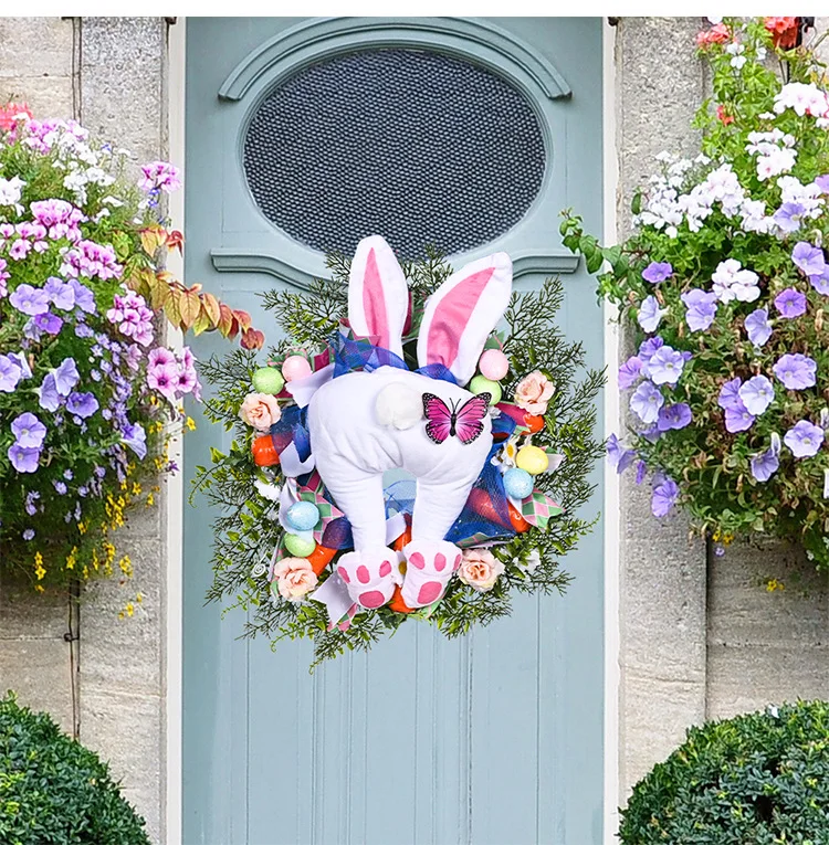 

Easter Big Thief Rabbit Wreath Bunny Easter Party Welcome Spring Butterfly Happy Easter Day Colorful Eggs Parti Decor For Home