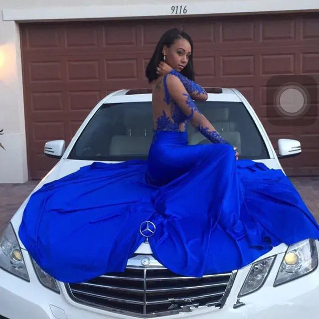 Африканские королевский синий Русалка Выпускные платья 2019 gala jurken черные девушки