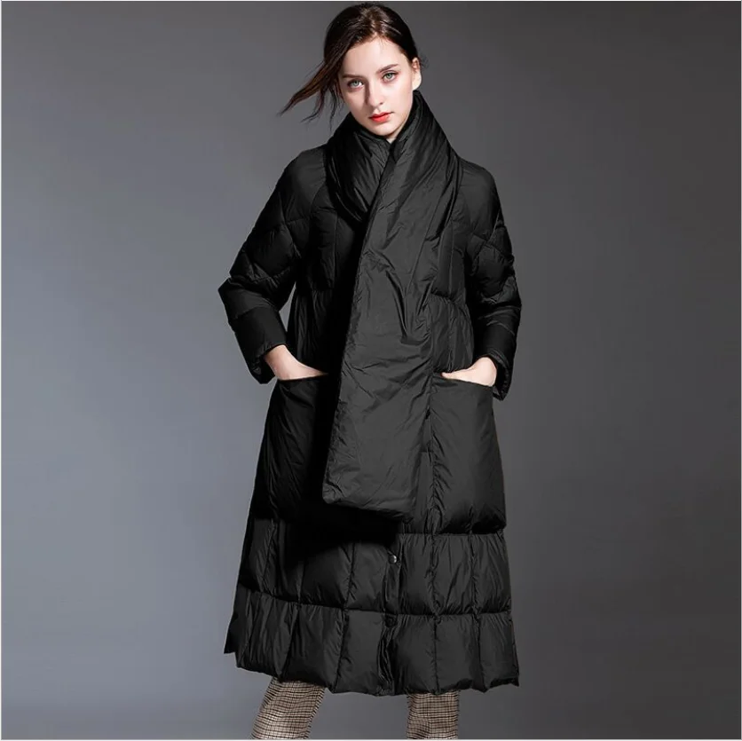 Enlarge Khaki Black Color 100% White Duck Women's Down Coat Ladies Winter Wide-Waisted Thick Casual Jacket Female Long Outerwear Pocket