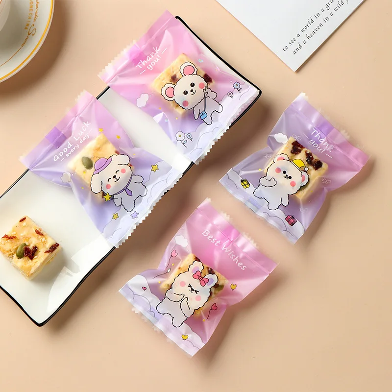 AQ Purple Pink Magic Color Cute Cartoon Rabbit bear Dog On The Cloud Pattern 4in1 Cookies Packaging Bag Baby Party DIY Gift Bags