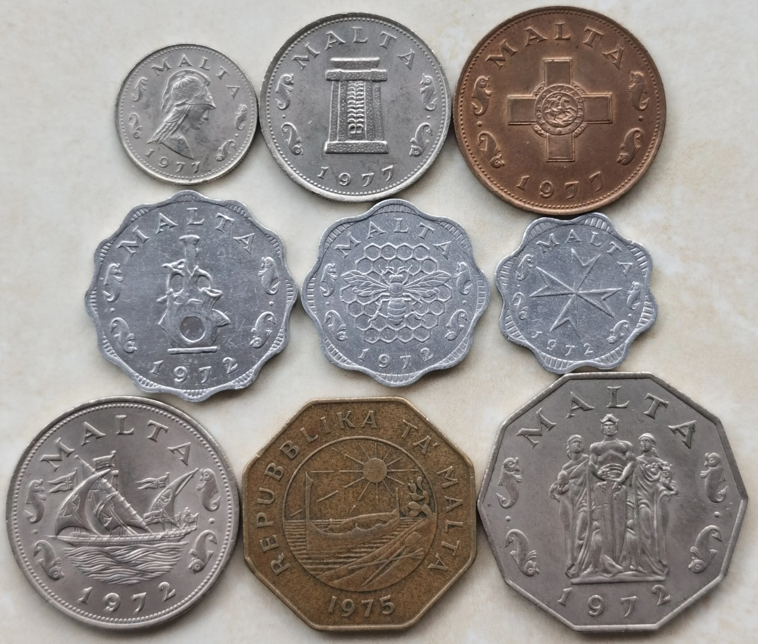 Набор из 9 предметов Мальта монеты 1972 1977 годов выпуска Европа коллекция